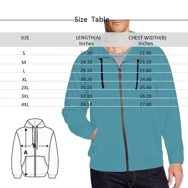Custom Face Full Zip Hoodie Green Personalized Men's All Over Print Hoodie with Girifriend Face