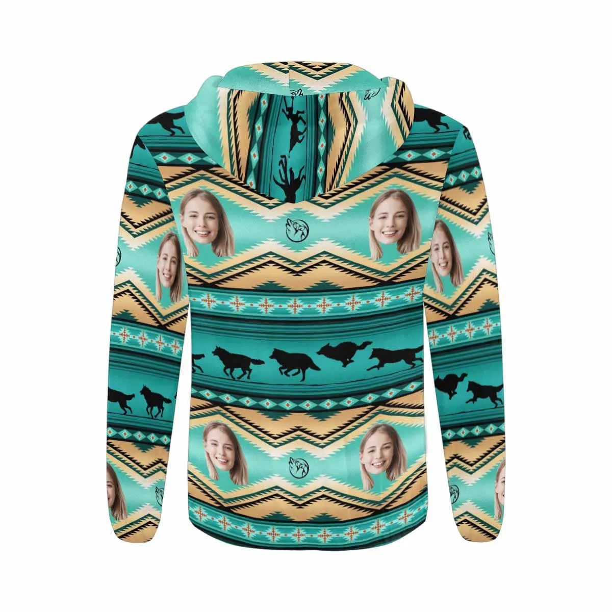 Custom Face Full Zip Hoodie Green Personalized Men's All Over Print Hoodie with Girifriend Face