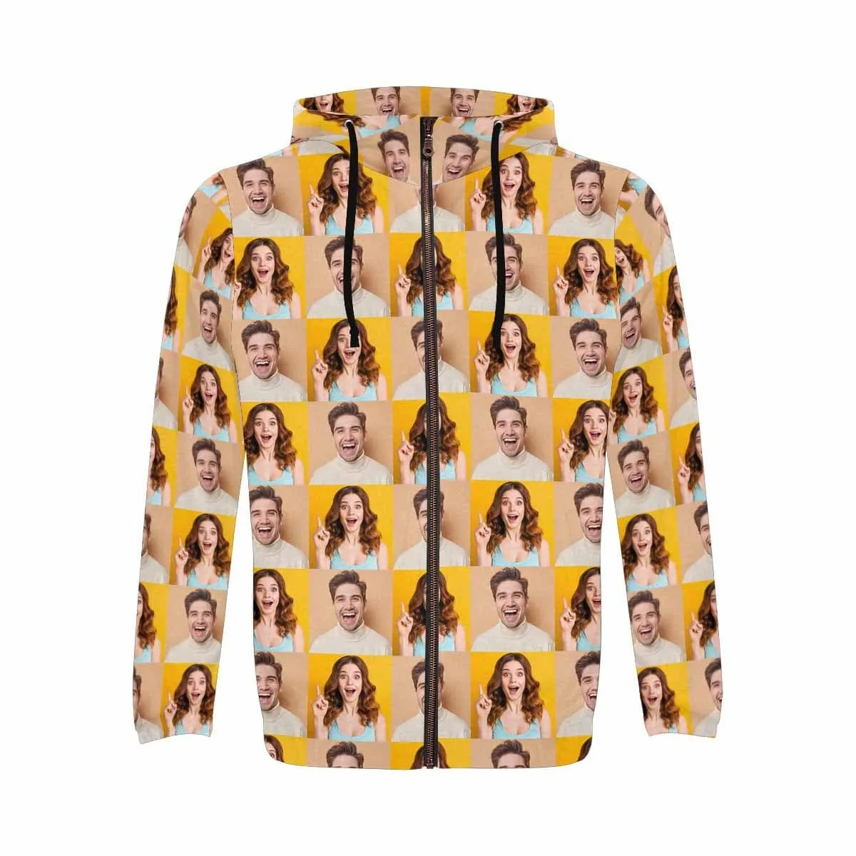 Custom Face Full Zip Hoodie Personalized Couple Face Seamless Men's All Over Print Loose Hoodie
