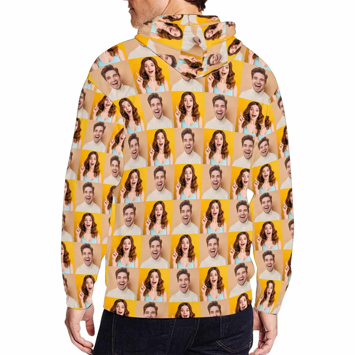 Custom Face Full Zip Hoodie Personalized Couple Face Seamless Men's All Over Print Loose Hoodie