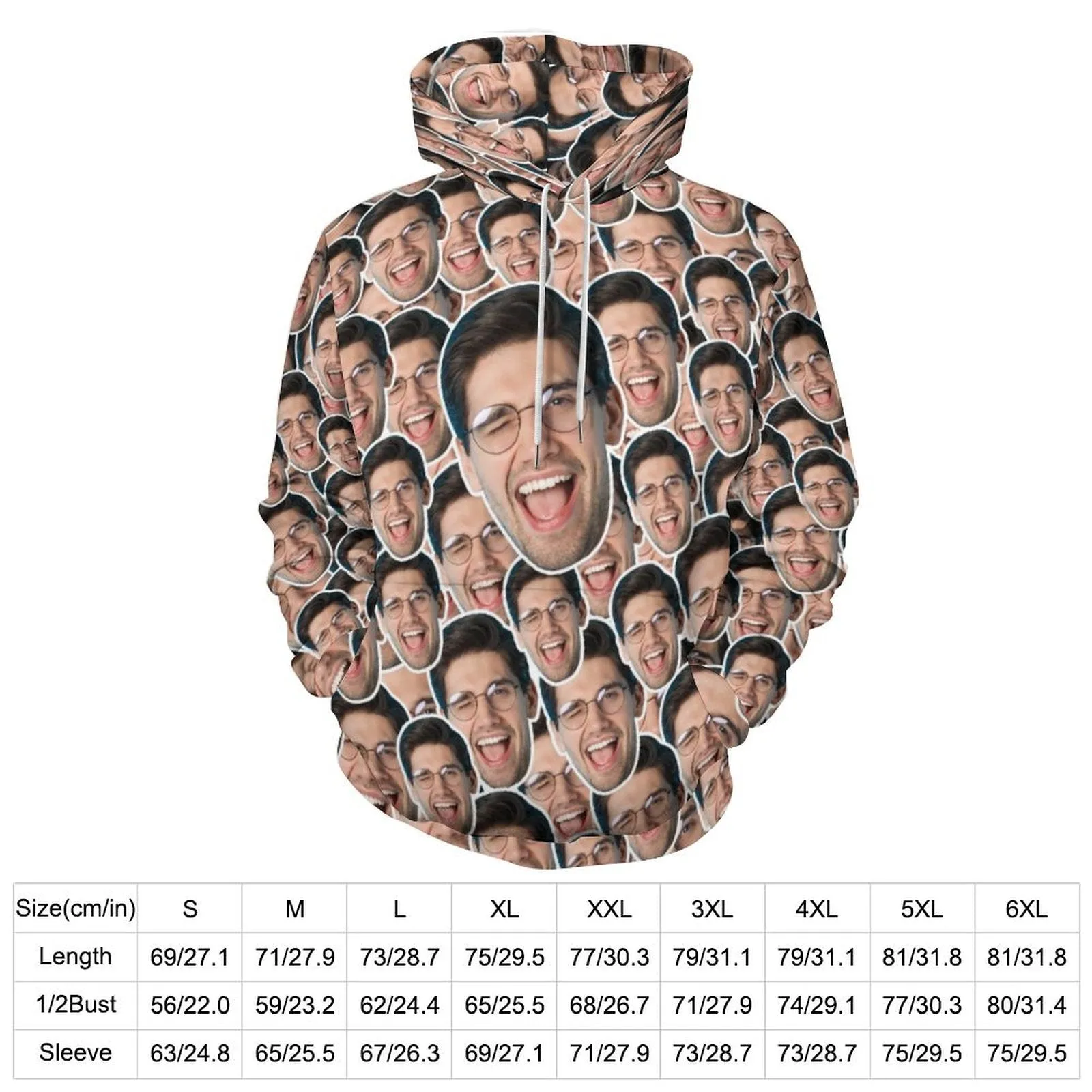 Custom Face Outline Unisex Hoodie Personalized Photo Loose Pullover Hoodie