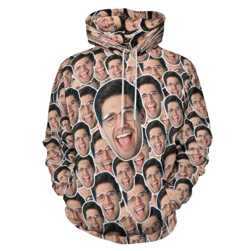 Custom Face Outline Unisex Hoodie Personalized Photo Loose Pullover Hoodie