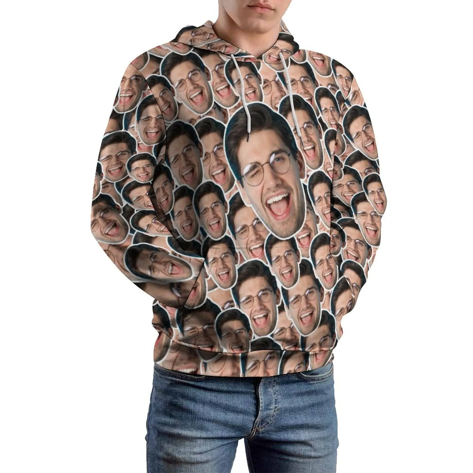 Custom Face Outline Unisex Hoodie Personalized Photo Loose Pullover Hoodie