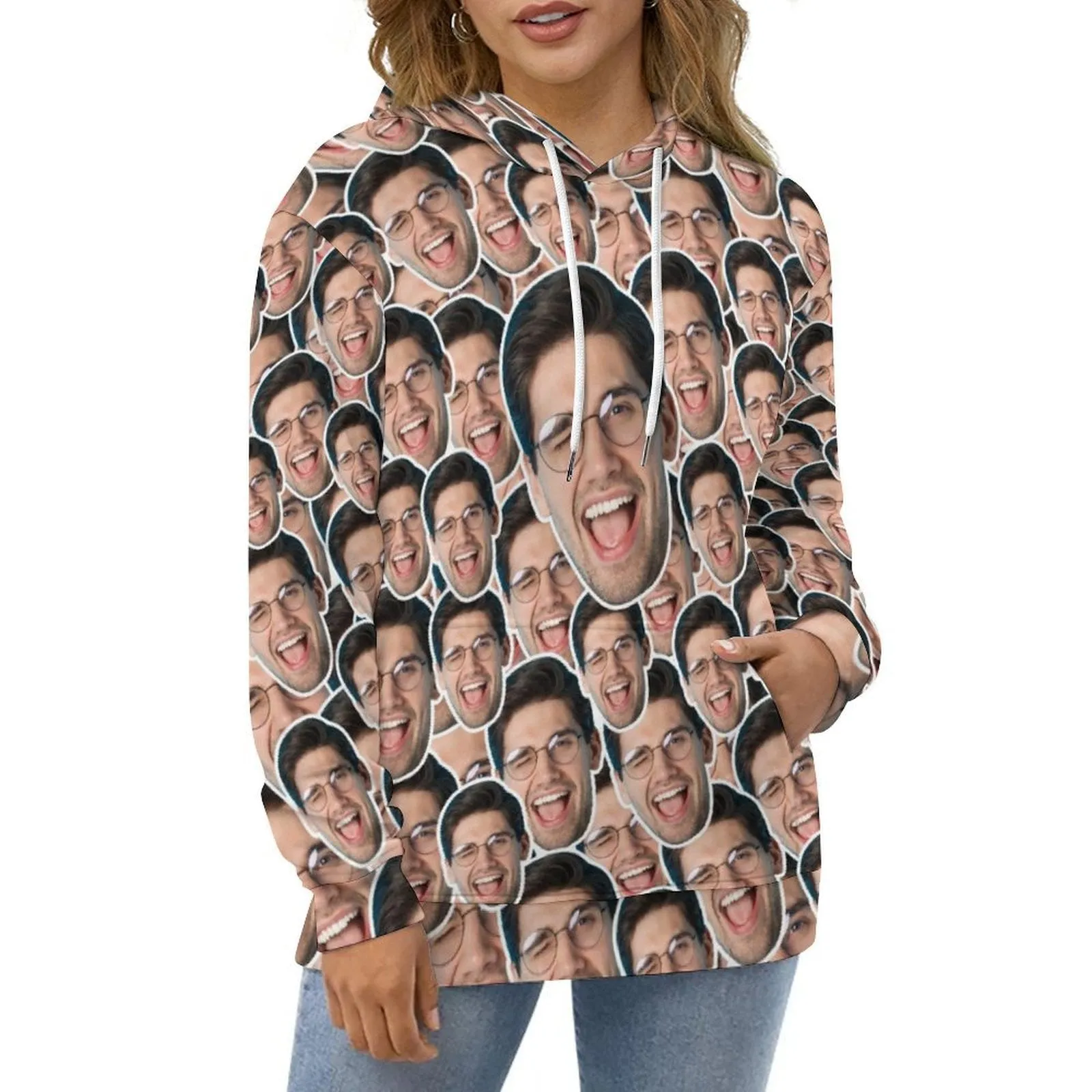Custom Face Outline Unisex Hoodie Personalized Photo Loose Pullover Hoodie