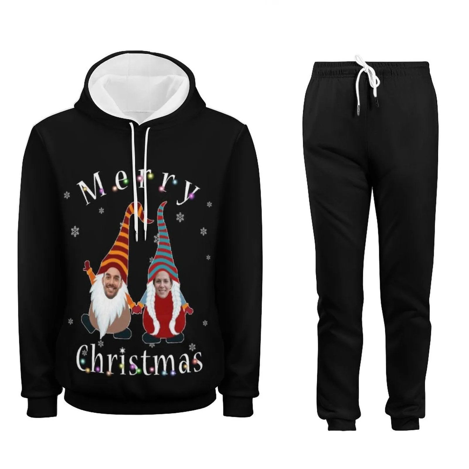 Custom Faces Merry Christmas Hoodie Sweatpant Set Personalized Unisex Loose Hoodie Top Outfits