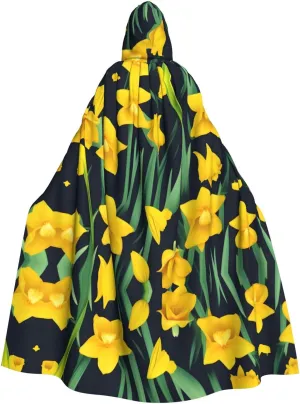 Daffodil Flower Prints Hooded Cloak for Halloween, Role-playing, and Costume Parties - Comfortable and Durable