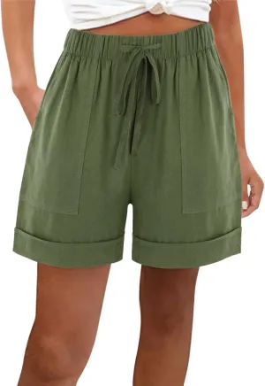 DASAYO Summer Casual Wide Leg Shorts for Women Drawstring Elastic Waist Pocketed Short Solid Color Loose Fitt Trendy Trousers