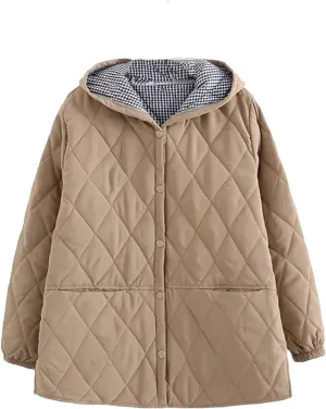 Dcvmvmn Women's Cotton Jacket Winter Loose Casual Hooded Coat Female Thicken Cotton-Padded Parkas Khaki
