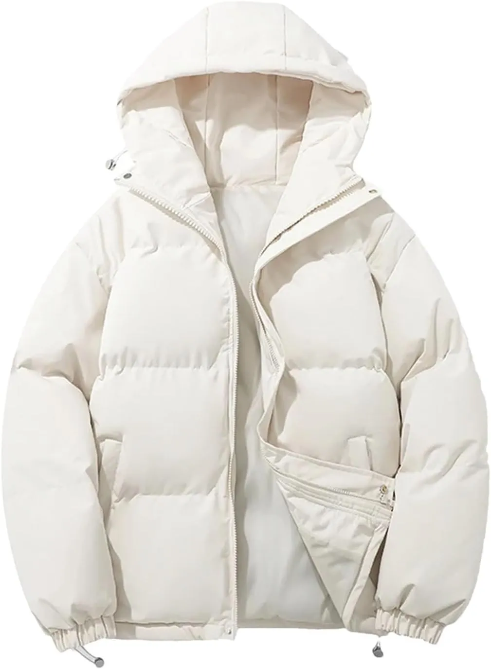 Dcvmvmn Women's Warm Puffer Jacket Hooded Short Parkas Coat Casual Thicken Cotton-Padded Outwear White