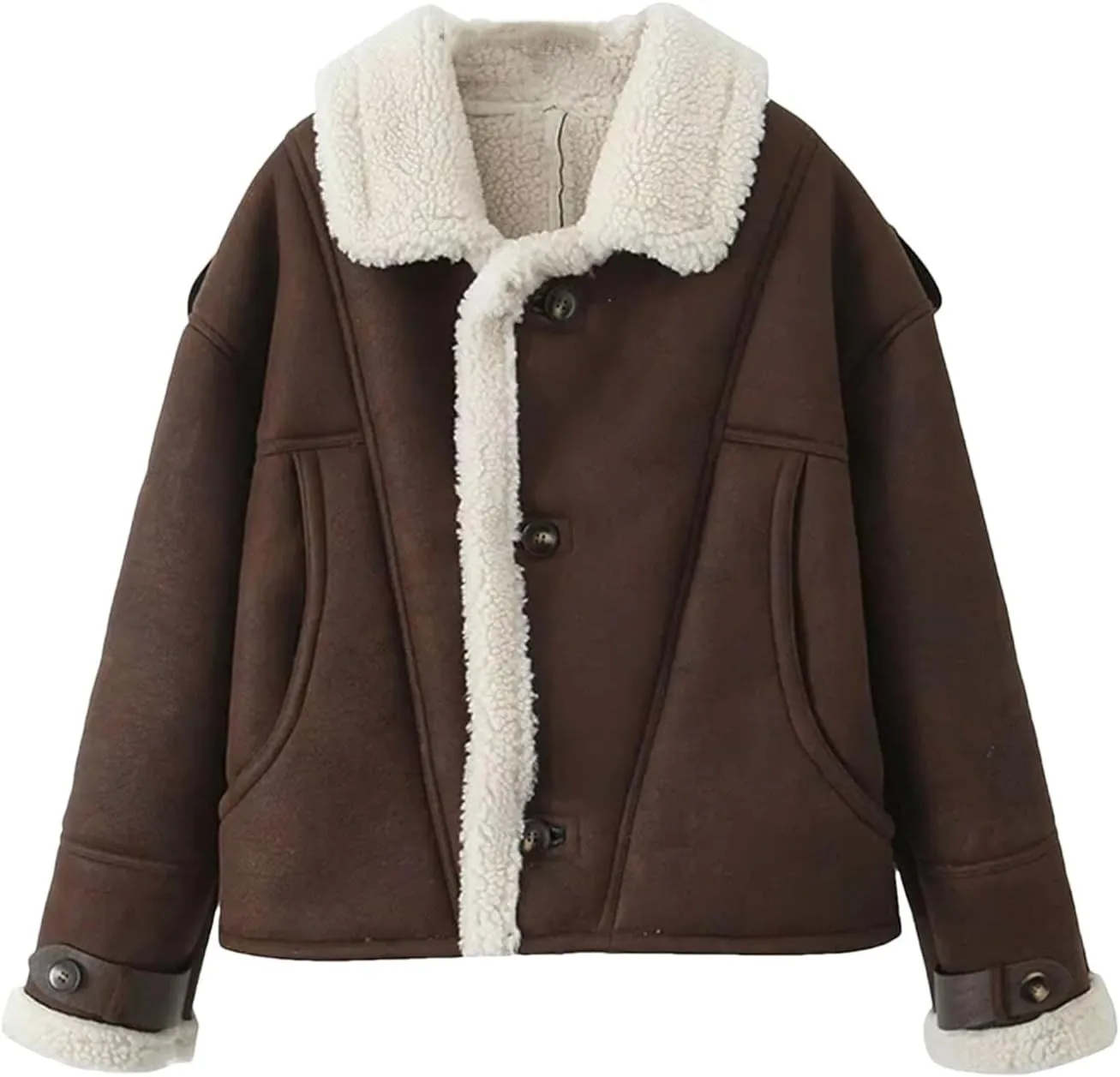Dcvmvmn Women's Winter Thick Suede Coat Faux Lambskin Jacket Female Short Cotton Padded Overcoat Maroon