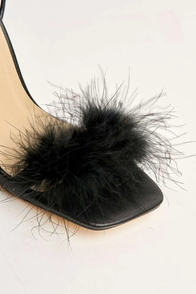 Delilah Feather Band Lace Up Heels in Black