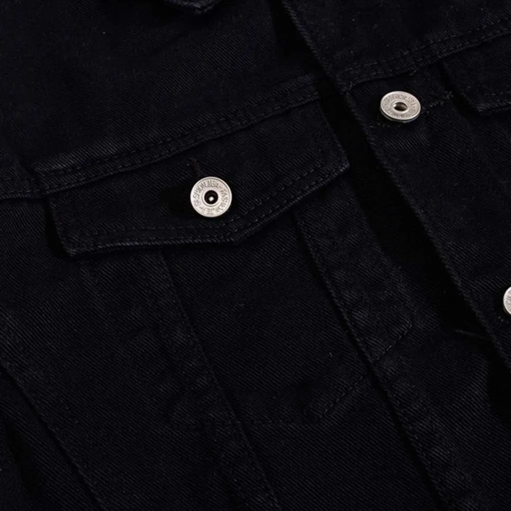 Distressed Denim Jacket Men Denim Jacket Ripped Slim Jean Jacket Coat Solid Color Button Down Trucker Jackets