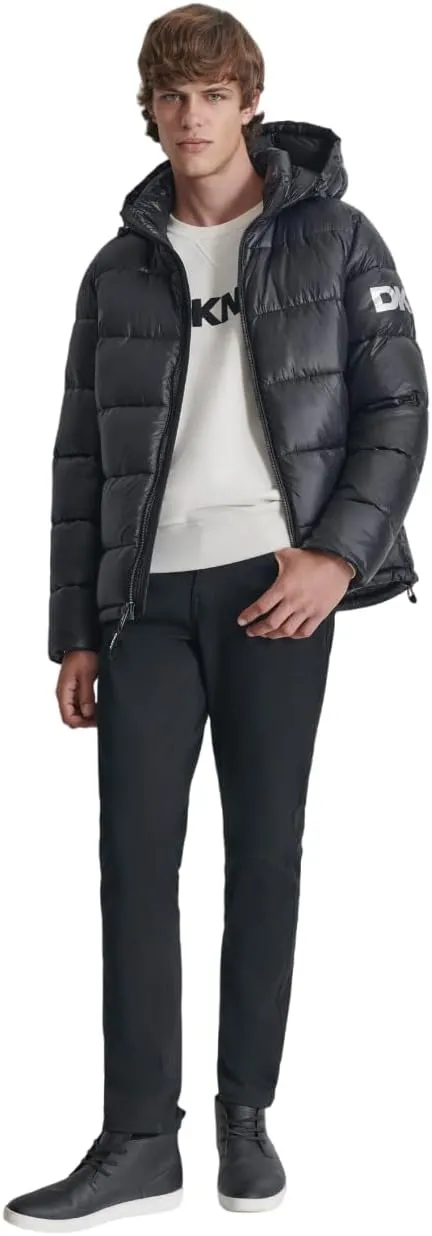 DKNY Men's Water Resistant Hooded Puffer Durable Cold Weather Jacket