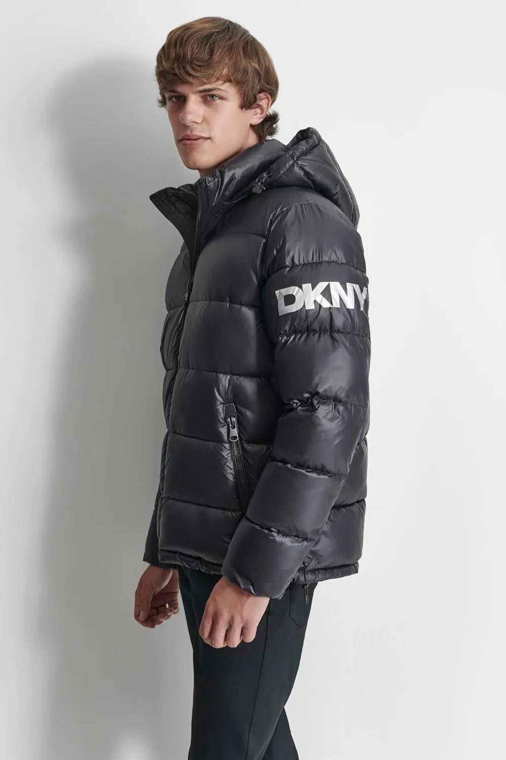 DKNY Men's Water Resistant Hooded Puffer Durable Cold Weather Jacket