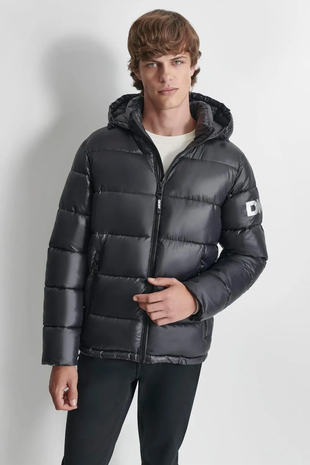 DKNY Men's Water Resistant Hooded Puffer Durable Cold Weather Jacket