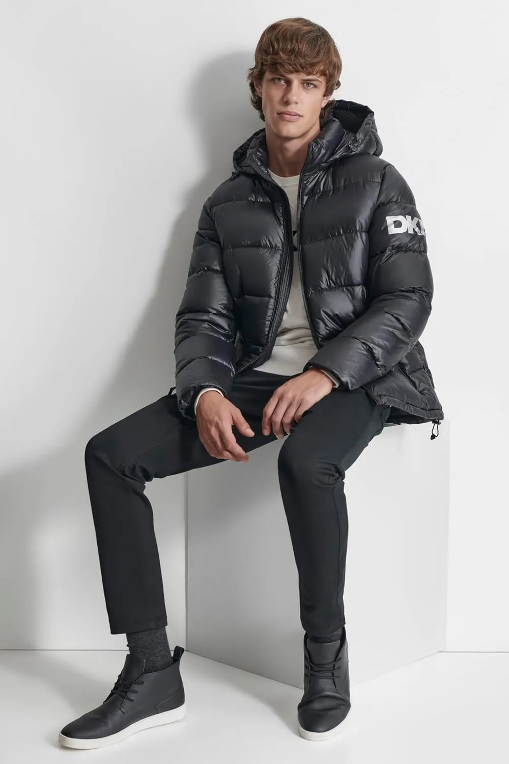 DKNY Men's Water Resistant Hooded Puffer Durable Cold Weather Jacket