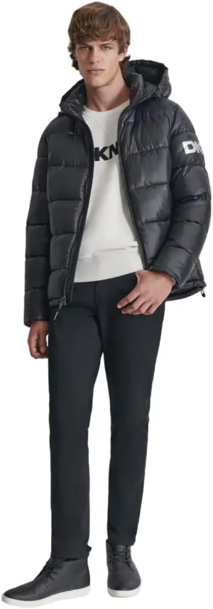 DKNY Men's Water Resistant Hooded Puffer Durable Cold Weather Jacket