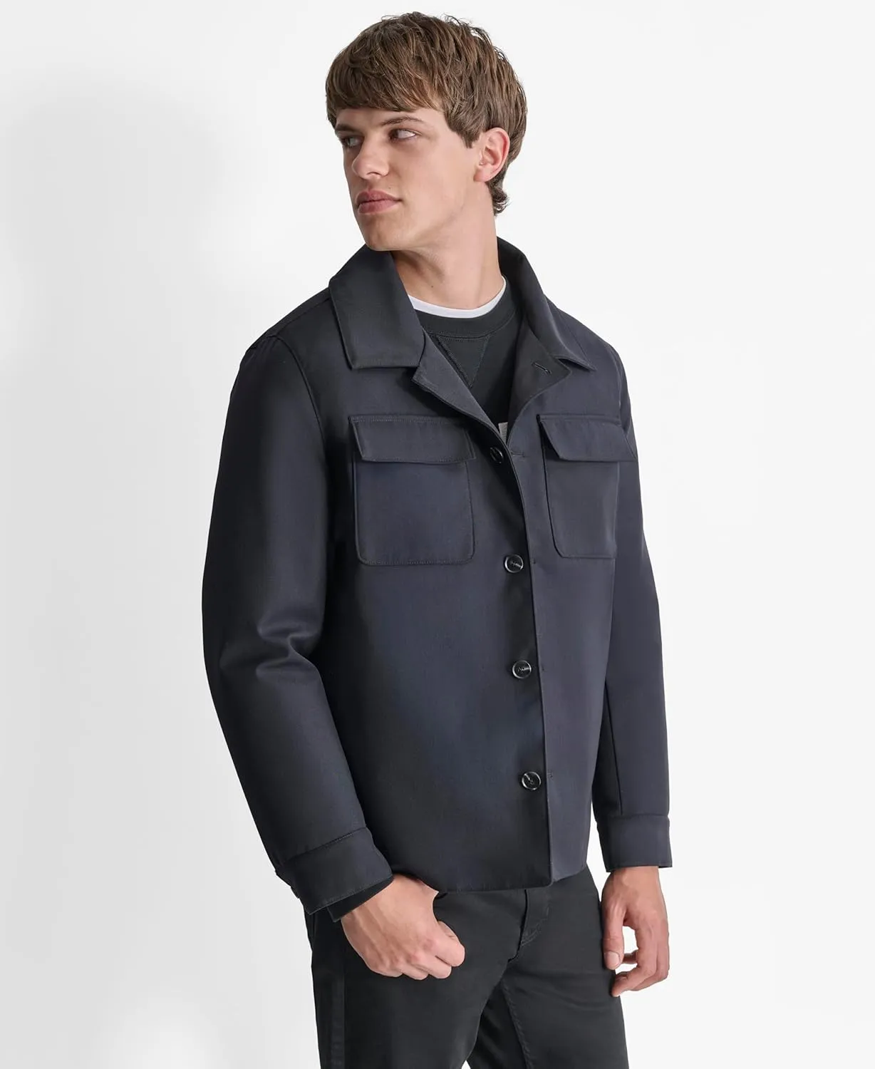 DKNY Men's Water Resistant Hooded Soft Faux Leather Durable Jacket