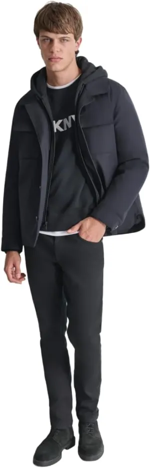 DKNY Men's Water Resistant Hooded Soft Faux Leather Durable Jacket