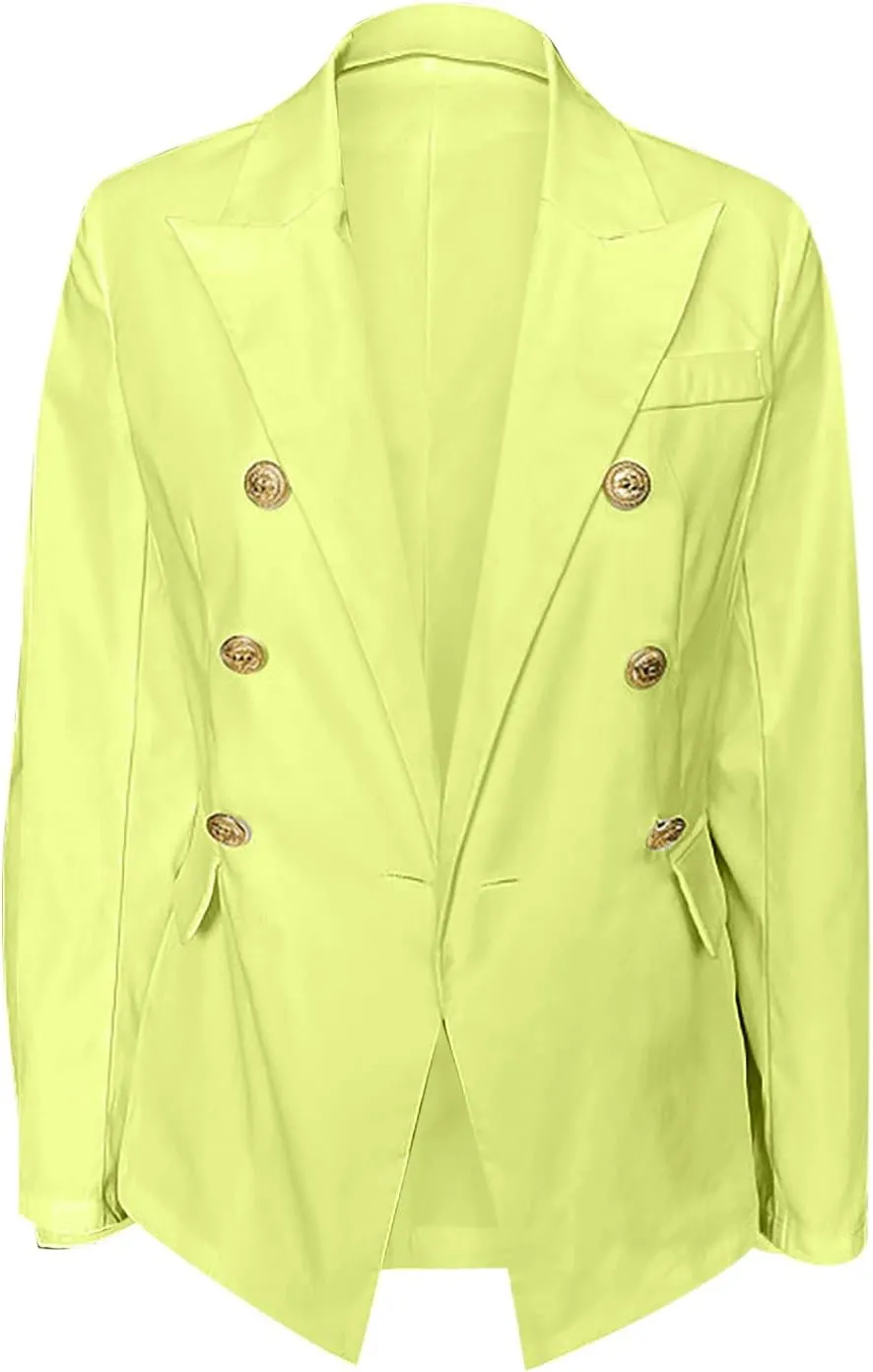 Double Breasted Blazer Women Gold Button Notch Suit Jacket Long Sleeve Business Casual Lapel Coat for Work