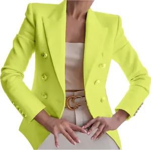 Double Breasted Blazer Women Gold Button Notch Suit Jacket Long Sleeve Business Casual Lapel Coat for Work