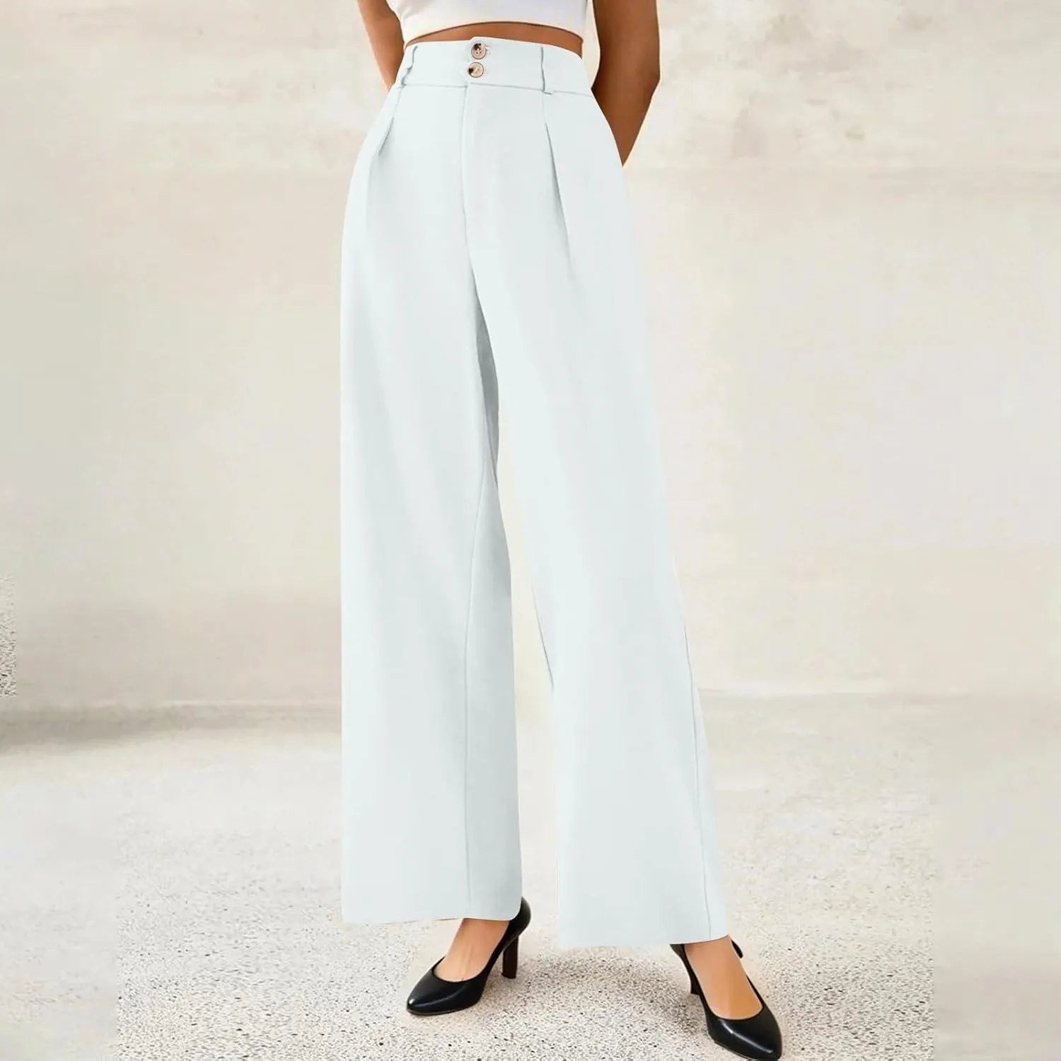Dress Pants Women Tummy Control High Waisted Work Pants Business Casual Twill Wide Leg Chino Pants with Pockets