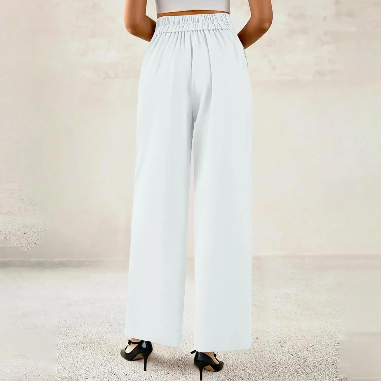 Dress Pants Women Tummy Control High Waisted Work Pants Business Casual Twill Wide Leg Chino Pants with Pockets