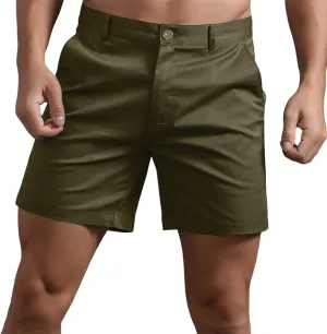 Dressy Short Pants for Men Cotton Slim Fit Mid Waist Flat Front Shorts Stretchy Causal Summer Dailywear Leisure Short Pants