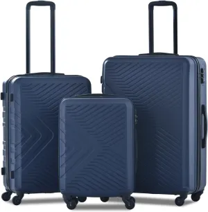 Durable 3 Piece Luggage Set with Lightweight Design, Spinner Wheels, TSA Lock, Navy