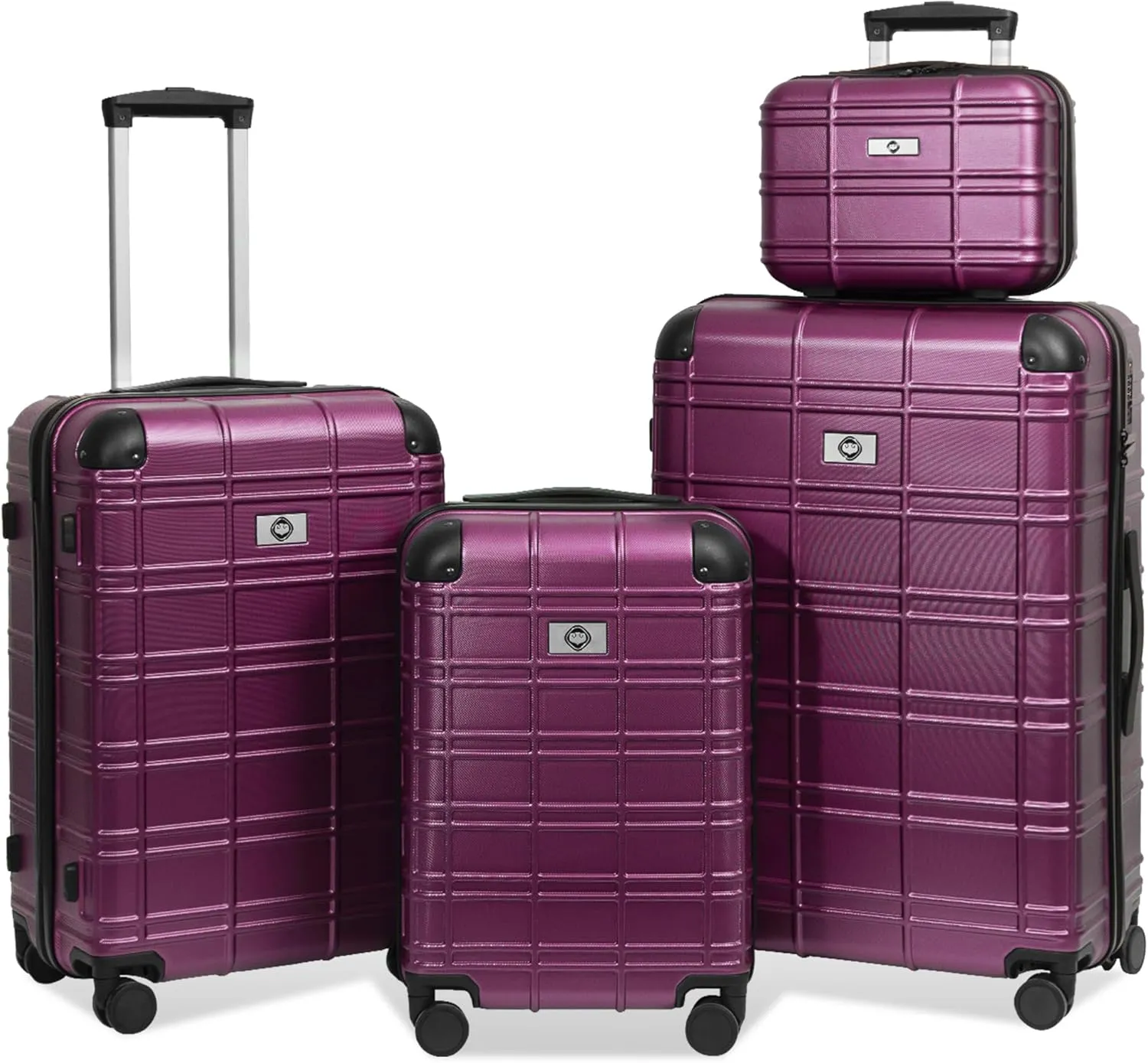 Durable and Lightweight 4-Piece Luggage Set with Spinner Wheels, Purple