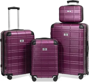 Durable and Lightweight 4-Piece Luggage Set with Spinner Wheels, Purple
