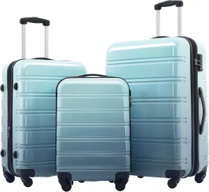 Durable Expandable Hardshell Luggage Set, Gradient Blue, 3-Piece with Spinner Wheels
