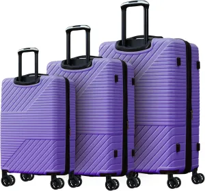 Durable Hardshell Luggage Set, 3-Piece Spinner Suitcase with Expanding Storage, Purple