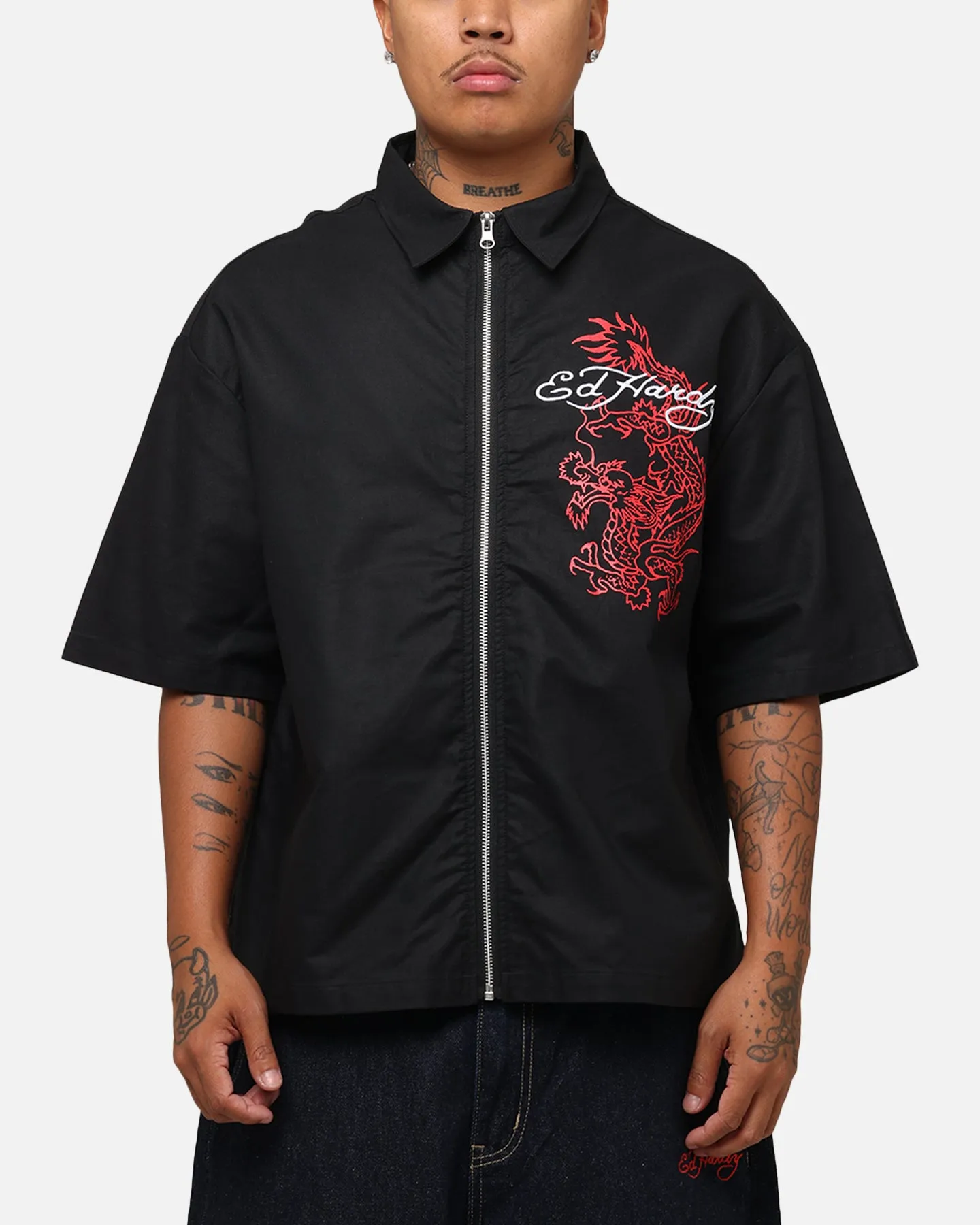 Ed Hardy Dragon Zip Shirt Black