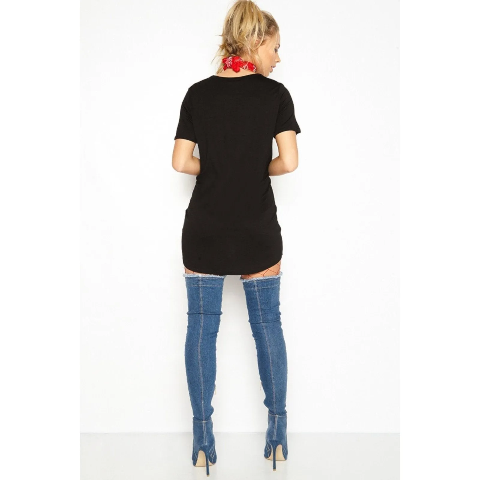 Edgy Black Steampunk Distressed Hollow Out Graphic T-Shirt Dress