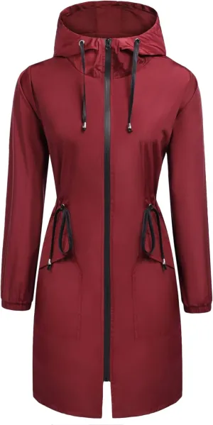 ELESOL Women Rain Jacket Waterproof Long Rain Coats Hooded Windbreaker Lightweight Raincoats Travel Hooded Trench Coats S-3XL