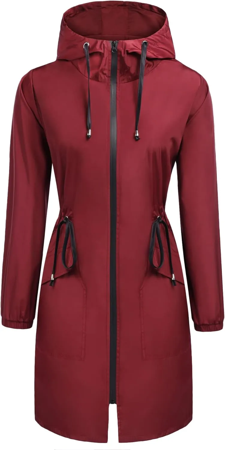 ELESOL Women Rain Jacket Waterproof Long Rain Coats Hooded Windbreaker Lightweight Raincoats Travel Hooded Trench Coats S-3XL