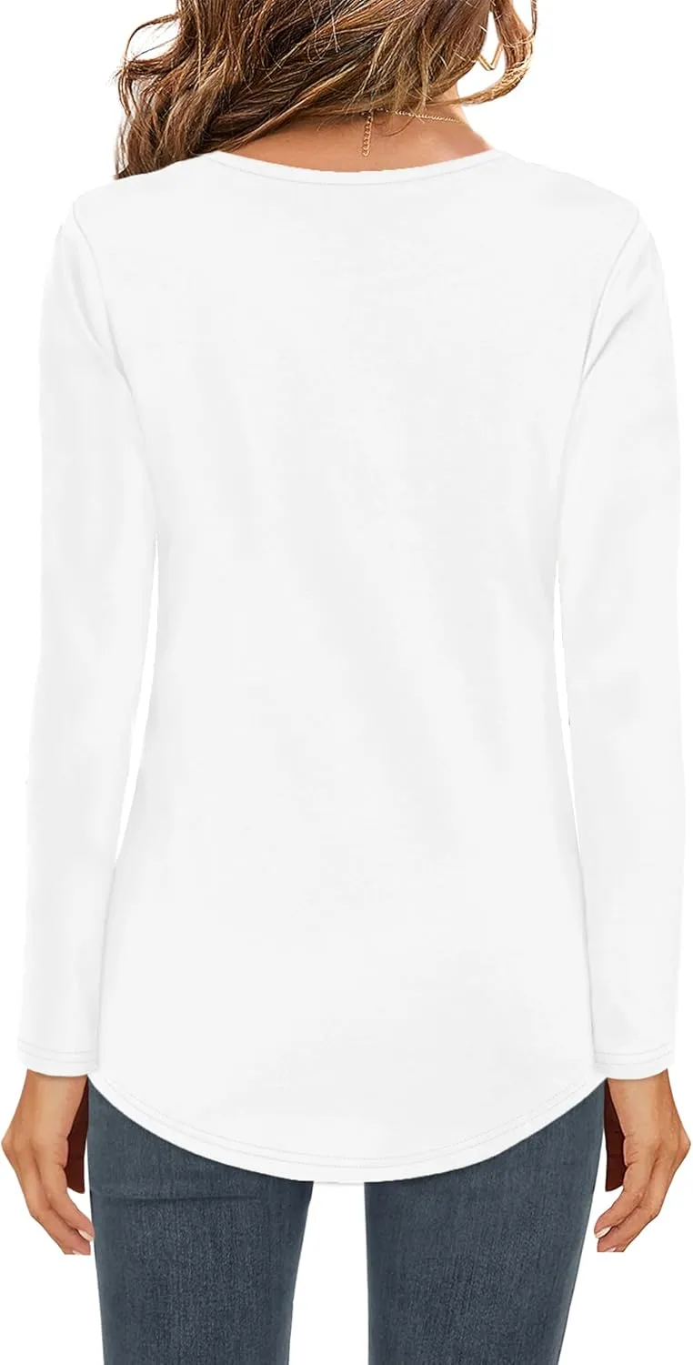 Elesomo Womens T Shirts V Neck Summer Short/Long Sleeve Cotton Tops Tees