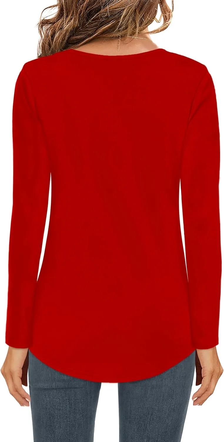 Elesomo Womens T Shirts V Neck Summer Short/Long Sleeve Cotton Tops Tees