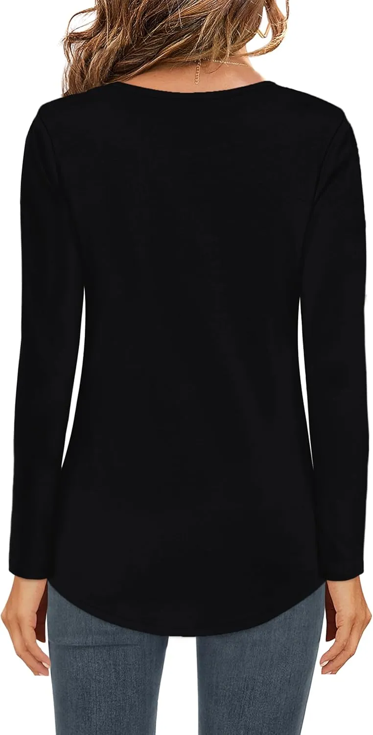 Elesomo Womens T Shirts V Neck Summer Short/Long Sleeve Cotton Tops Tees