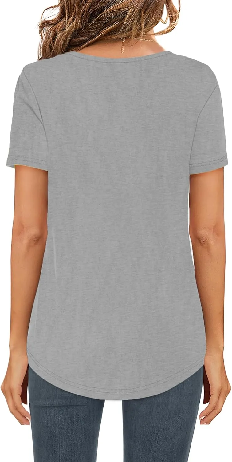 Elesomo Womens T Shirts V Neck Summer Short/Long Sleeve Cotton Tops Tees
