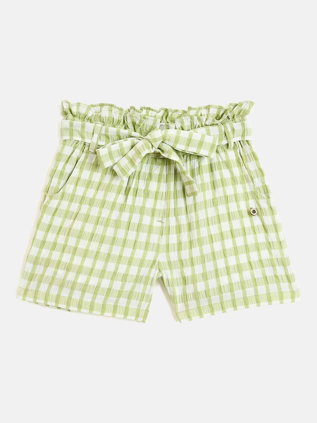 Elle Kids Green Relaxed Fit Checks Shorts