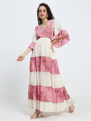 Embroidery Hand Work Bell Sleeves Boho Printed Maxi Dress - Ros Whimsy