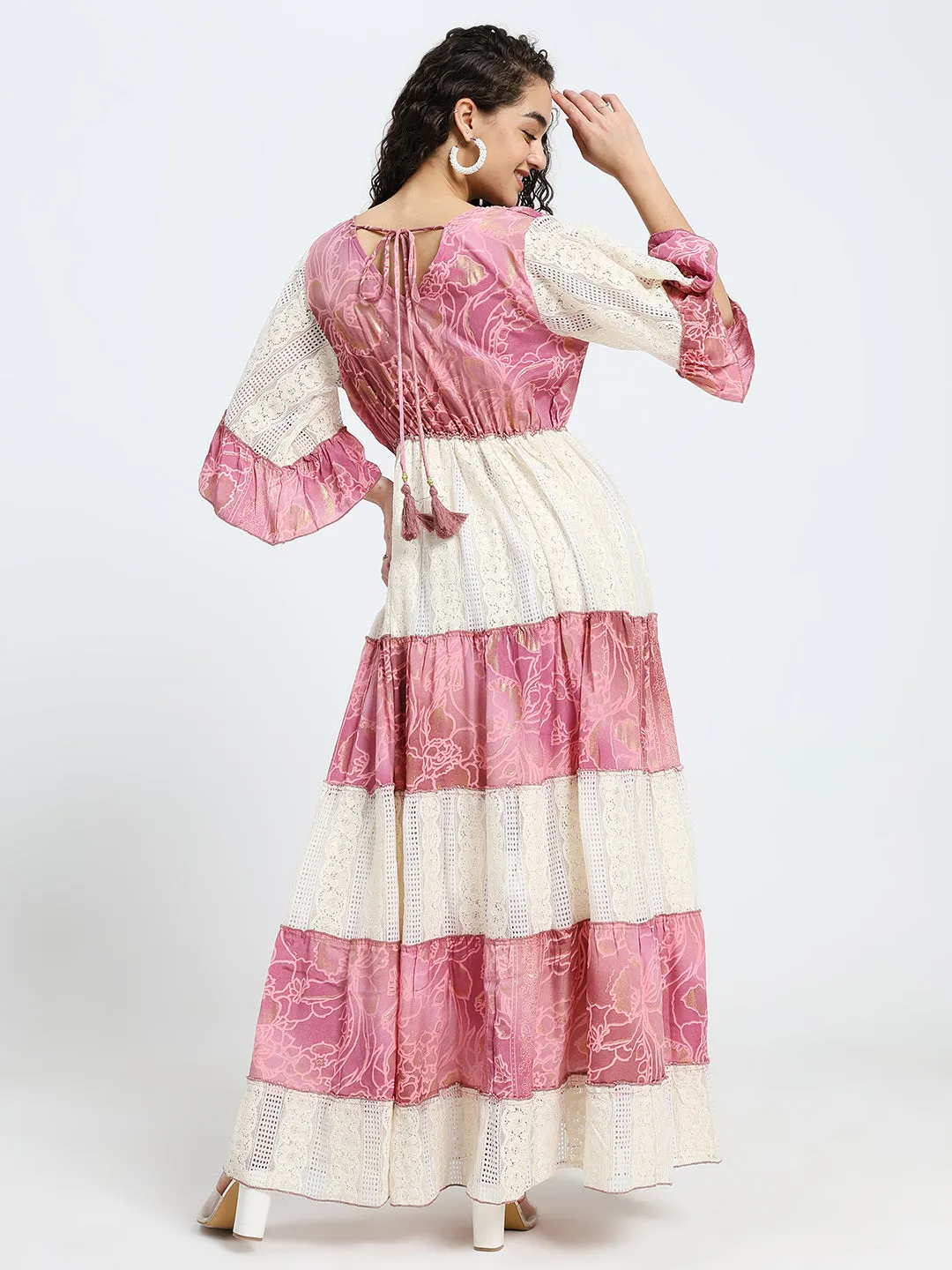 Embroidery Hand Work Bell Sleeves Boho Printed Maxi Dress - Ros Whimsy