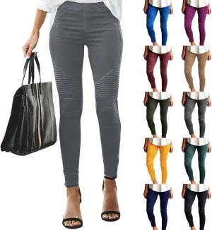 eoeioa Plus Size Leggings with Pockets for Women High Waisted Stretch Skinny Zipper Cropped Pencil Pants Stripe Tights Pants