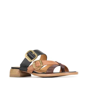 EOS Teia Black/Brandy/Coconut Low Heeled Sandal Slide