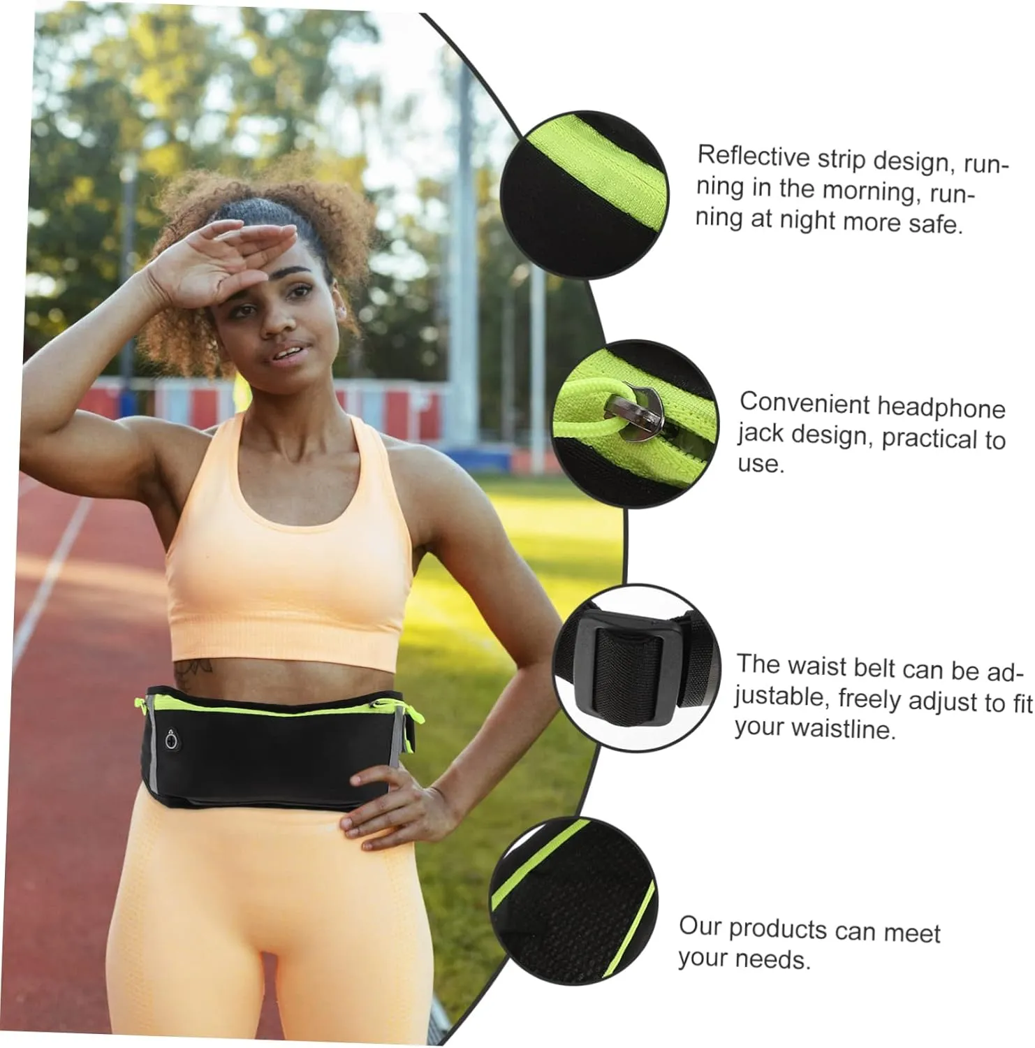 Ergonomic Running Waist Pack Leakproof Universal Fit Sports Music Bag Comfortable Design Reflective Safety