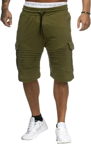 evzosrz Mens Stripe Cargo Shorts Casual Drawstring Elastic Waist SweatShorts Slim Fit Solid Workout Gym Pants with Pockets