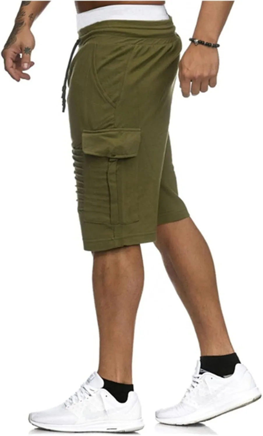 evzosrz Mens Stripe Cargo Shorts Casual Drawstring Elastic Waist SweatShorts Slim Fit Solid Workout Gym Pants with Pockets