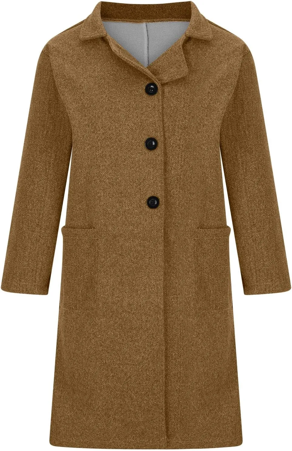 Firzero Women's Notch Lapel Double Breasted Coats, Casual Solid Color Mid-Long Warm Faux Wool Blend Pea Coat